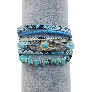 Turquoise Snakeskin Style Layered Magnetic Closure Bracelet Emory Rose